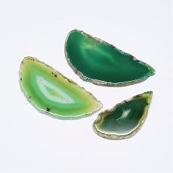 Green Natural Agate Pendants, Dyed, Nuggets, Green, 60~85x35~55x5mm, Hole: 2mm