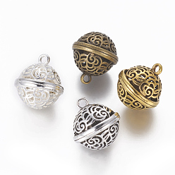 Mixed Color Tibetan Style Alloy Pendants, Hollow, Bell Shape, Mixed Color, 19.5x17.5mm, Hole: 2.5mm