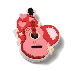 Pink Cuentas focales de silicona de calidad alimentaria para guitarra., masticar cuentas para mordedores, diy collares de enfermería haciendo, rosa, 27x30x7 mm, agujero: 2.5 mm
