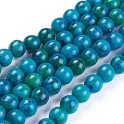 Chrysocolle Chapelets de perles chrysocolla naturelles , teint, ronde, 8mm, Trou: 1.4mm, Environ 33 pcs/chapelet, 10 pouce (25.5 cm)