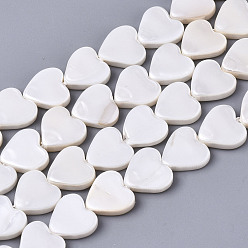 Linen Natural Freshwater Shell Beads Strands, Heart, Linen, 8~9x8~9x2mm, Hole: 0.8mm, about 45~47pcs/strand, 14.06 inch~14.76 inch(35.7~37.5cm)
