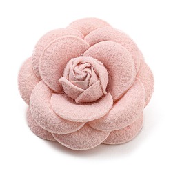 Pink Broche de camelia de arte de tela, Alfiler de hierro en tono platino para bolsas de ropa., insignia de flor multicapa, rosa, 67.5x33 mm