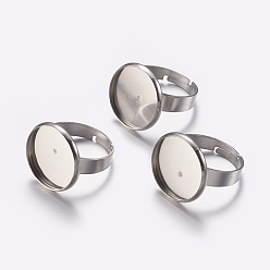 Color de Acero Inoxidable Componentes de anillos de dedo de acero inoxidable ajustables 304, fornituras base de anillo almohadilla, plano y redondo, color acero inoxidable, bandeja: 16 mm, tamaño 7, 17 mm