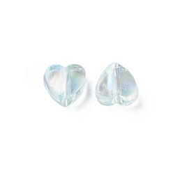 Aigue-marine Perles acryliques transparentes, de couleur plaquée ab , cœur, aigue-marine, 7.5x8x3mm, Trou: 1.8mm, environ3620 pcs / 500 g