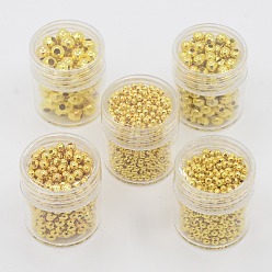 Doré  De fer ronde perles d'espacement, or, 2~5mm, trou: 1~2mm (cinq dimensions: 5mm, trou: 2mm, 4mm, trou: 1.7mm, 3mm, trou: 1.2mm, 2.5mm, trou: 1mm, 2mm, trou: 0.8mm)
