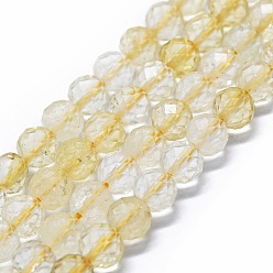 Citrine Natural Citrine Beads Strands, Faceted(64 Facets), Round, 6mm, Hole: 0.8mm, about 62~67pcs/strand, 15.16~15.55 inch(38.5~39.5cm)