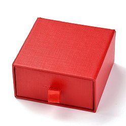Red Square Paper Drawer Box, with Black Sponge & Polyester Rope, for Bracelet and Rings, Red, 9.3x9.4x3.4cm