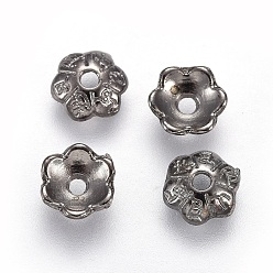 Gunmetal 6-Petal Tibetan Style Alloy Flower Bead Caps, Cadmium Free & Lead Free, Gunmetal, 6x2mm, Hole: 1mm