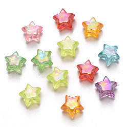 Mixed Color Transparent Acrylic Beads, AB Color Plated, Star, Mixed Color, 10.5x11x6mm, Hole: 1.8mm, about 1380pcs/500g