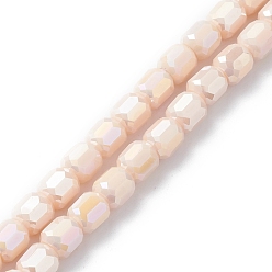 Beige Electroplate Glass Beads Strands, AB Color Plated, Faceted, Barrel, Beige, 8~8.5x8mm, Hole: 1.5mm, about 80pcs/strand, 26.30''(66.8cm)