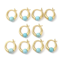 Synthetic Turquoise Synthetic Turquoise Round Beaded Hoop Earrings, Real 18K Gold Plated Brass Jewelry, Cadmium Free & Lead Free, 19x15x6.5mm