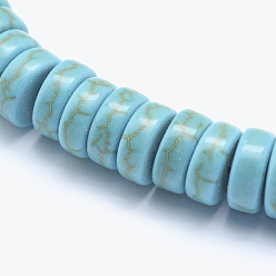 Synthetic Turquoise Synthetic Turquoise Beads Strands, Heishi Beads, Flat Round/Disc, Dyed, 8x3mm, Hole: 1mm, about 115pcs/strand, 14.9 inch(38cm)