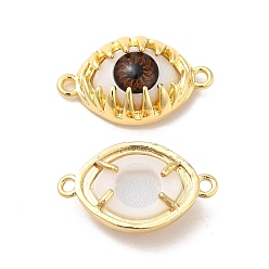 Saddle Brown Evil Eye Resin Brass Connector Charms, Eye Link, Real 18K Gold Plated, Saddle Brown, 14x24x6mm, Hole: 1.6mm