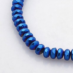 Blue Plated Electroplate Non-magnetic Synthetic Hematite Beads Strands, Faceted Rondelle, Blue Plated, 4x2mm, Hole: 1mm, about 188pcs/strand, 15.7 inch