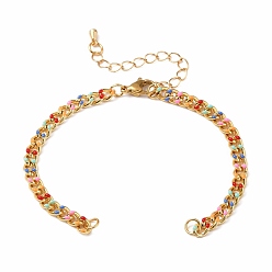 Colorful Two Tone Handmade Brass Curb Chain Bracelet Makings, with Enamel and 304 Stainless Steel Lobster Claw Clasps, Colorful, 5-1/2 inch(14cm)
