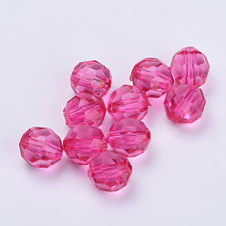 Rouge Violet Moyen Perles acryliques transparentes, facette, ronde, rose chaud, 6x5.5mm, trou: 1.3 mm, environ 4200 pcs / 500 g