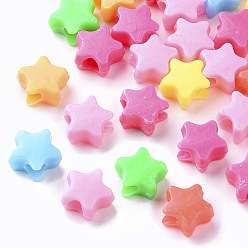 Mixed Color Opaque Polystyrene(PS) Plastic Beads, Star, Mixed Color, 10x10.5x5mm, Hole: 3.5mm, about 3000pcs/500g