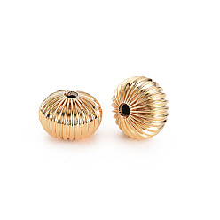 Real 18K Gold Plated Brass Beads, Nickel Free, Corrugated Rondelle, Real 18K Gold Plated, 9.5x13mm, Hole: 2mm