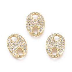 Real 18K Gold Plated Brass Micro Pave Clear Cubic Zirconia Links, Oval, Clear, Real 18K Gold Plated, 10.5x7.5x2mm, Hole: 2mm