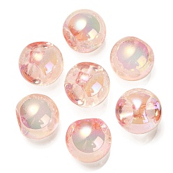 Corail Clair Placage uv perles acryliques irisées arc-en-ciel, ronde, top foré, corail lumière, 20x20x20mm, Trou: 3mm