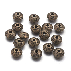 Bronze Antique Alliage de perles d'entretoise de style tibétain, sans plomb et sans cadmium, Rondelle avec des fleurs, bronze antique, 9x9x6mm, Trou: 1.5mm