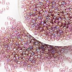 Rosy Brown 8/0 Round Glass Seed Beads, Grade A, Transparent Colours Rainbow, Rosy Brown, 2.8~3.2mm, Hole: 1.0mm, about 15000pcs/pound
