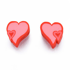 Красный Бусины из полимерной глины , сердце, красные, 9~10x9~9.5x4~4.5 мм, отверстие : 1.5 мм