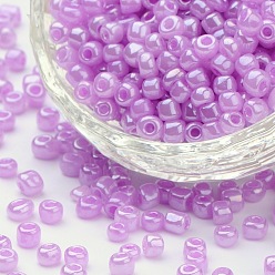 Violet 6/0 Glass Seed Beads, Ceylon, Round, Round Hole, Violet, 6/0, 4mm, Hole: 1.5mm, about 500pcs/50g, 50g/bag, 18bags/2pounds
