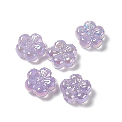 Pourpre Placage uv perles de fleurs acryliques irisées arc-en-ciel, 5 pétale de fleur de prunier, pourpre, 22x23x10mm, Trou: 3.5mm