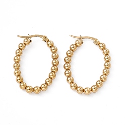 Golden 201 Stainless Steel Round Beaded Oval Hoop Earrings with 304 Stainless Steel Pins for Women, Golden, 33~33.5x23.5~24.5x4mm, Pin: 0.7~0.8x1~1.5mm