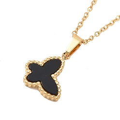 Black Synthetic Shell Butterfly Pendant Necklace, Gold Plated 304 Stainless Steel Jewelry for Women, Black, 16.14 inch(41cm)