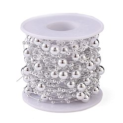Argent Guirlande de perles rondes de sapin de Noël, garniture perlée en plastique imitation perle, pour la décoration des fournitures de fête de mariage, avec bobine, argenterie, 3 mm et 8 mm, environ 10 m / rouleau.