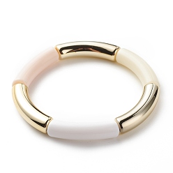 Lavande Bracelet extensible perlé tube incurvé acrylique pour femme, lavande, diamètre intérieur: 2-1/8 pouce (5.3 cm)