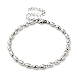 Stainless Steel Color 304 Stainless Steel Oval Ball Chain Bracelets for Women, Stainless Steel Color, 6-3/4 inch(17cm)