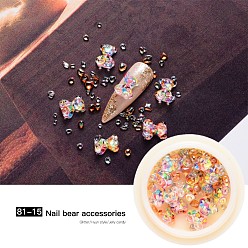 Coloré Accessoires nail art de décoration, avec cabochons en résine et perles de verre sans trou, puce et ours, colorées, 10x8x4mm et 0.5~4x0.5~2x0.5~2mm et 2~5x2~3x2~3mm