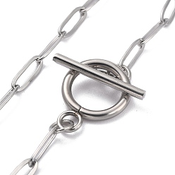 Stainless Steel Color 304 Stainless Steel Paperclip Chain Bracelets, with Toggle Clasps, Stainless Steel Color, 7-5/8 inch(19.4cm)