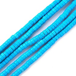 Deep Sky Blue Synthetic Turquoise Beads Strands, Heishi Beads, Dyed, Flat Round/Disc, Deep Sky Blue, 4x2mm, Hole: 1mm, about 170pcs/strand, 16 inch