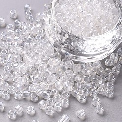 Clear Glass Seed Beads, Trans. Colours Lustered, Round, Clear, 4mm, Hole: 1.5mm, about 4500pcs/pound