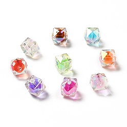 Mixed Color Two Tone UV Plating Rainbow Iridescent Acrylic Beads, Polygon, Mixed Color, 15.5x16x16mm, Hole: 2.7~2.8mm