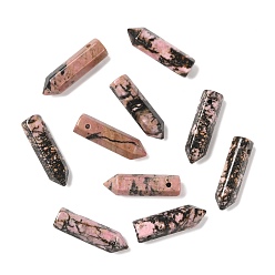 Rhodonite Natural Rhodonite Pointed Pendants, Faceted, Bullet, 30~33x8~9mm, Hole: 1.4~1.6mm