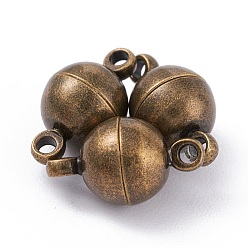 Antique Bronze Round Brass Magnetic Clasps with Loops, Antique Bronze, 11.5x6mm, Hole: 1.2mm