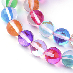 Coloré Brins synthétiques de perles de lune, perles holographiques, teint, ronde, colorées, 6mm, Trou: 1mm, Environ 60~62 pcs/chapelet, 14~15 pouce