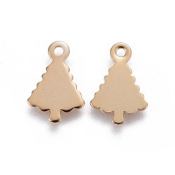 Golden 201 Stainless Steel Charms, Christmas Trees, Stamping Blank Tag, Golden, 14x9~9.5x0.6~0.8mm, Hole: 1.4mm