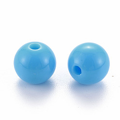 Bleu Ciel Clair Perles acryliques opaques, ronde, lumière bleu ciel, 10x9mm, Trou: 2mm, environ940 pcs / 500 g