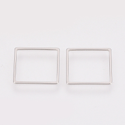 Stainless Steel Color 201 Stainless Steel Linking Ring, Square, Stainless Steel Color, 16x16x0.8mm