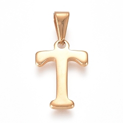 Letter T 304 Stainless Steel Pendants, Golden, Initial Letter.T, 20x13.5x1.8mm, Hole: 3x7mm
