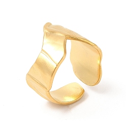 Chapado en Oro Real 18K Chapado en iones (ip) 304 anillo abierto de onda de acero inoxidable para mujer, real 18 k chapado en oro, diámetro interior: tamaño de EE. UU. 6 (16.5 mm)