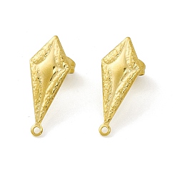 Golden 304 Stainless Steel Stud Earring Findings, with Horizontal Loops, Twist Rhombus, Golden, 21.5x9x1mm, Hole: 1.2mm, Pin: 0.8mm