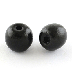Black Natural Wood Beads, Macrame Beads Large Hole, Round, Lead Free, Dyed, Black, 18x16mm, Hole: 4mm, about 600pcs/1000g