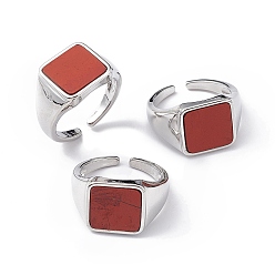 Red Jasper Natural Red Jasper Square Open Cuff Ring, Platinum Brass Jewelry for Women, Cadmium Free & Lead Free, Inner Diameter: 16mm